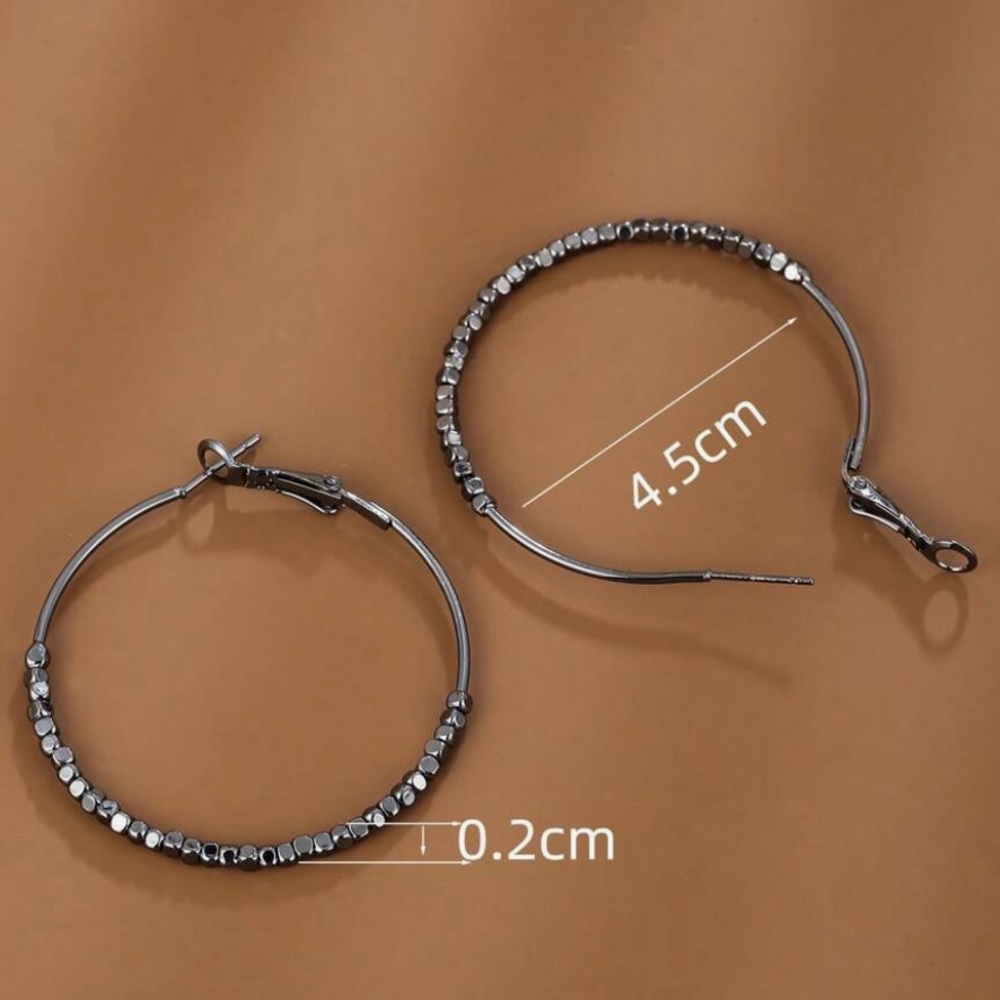 Gunmetal Hoops w/Cubical Beads Earrings - Picture 3 of 4